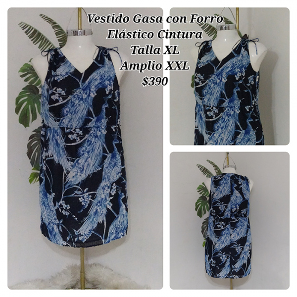 Vestido Gasa con Forro Elástico Cintura Talla XL Amplio XXL (24)