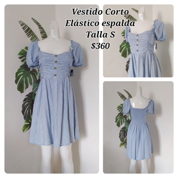 Vestido Corto Elástico Espalda Talla S (49)